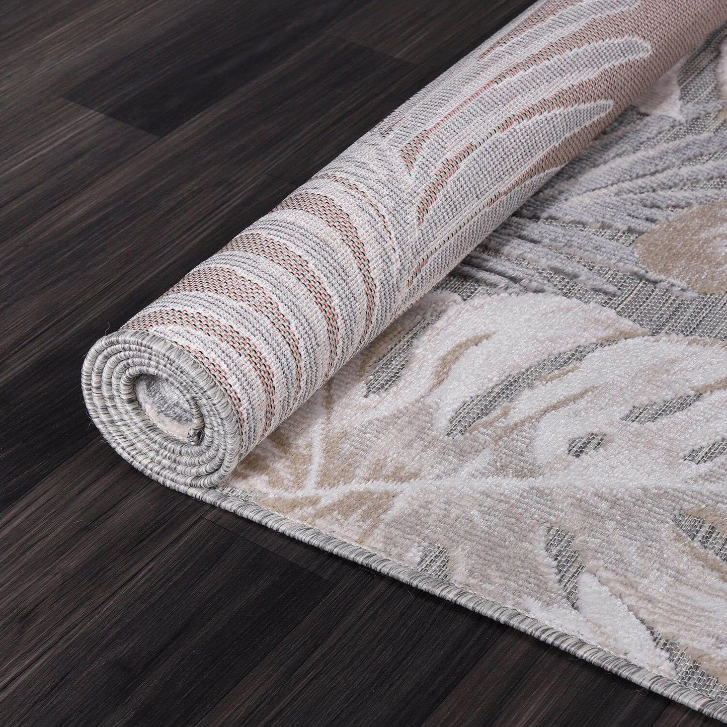 CAMILSON Indoor Outdoor Rug, Beige 6’x9’ Leaf Tropical Botanical Area Rugs for Indoor and Outdoor patios, Easy-Cleaning Non-Shedding Living Room, Garden and Kitchen Washable Outside Carpet (6x9)