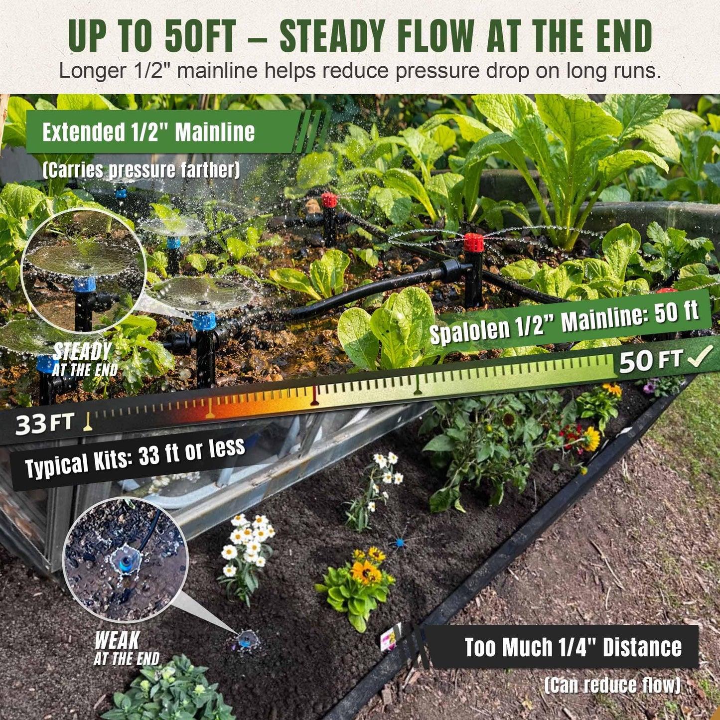 Push-to-Connect Drip Irrigation System Adjustable Irrigation System for Garden Raised Bed Automatic Plant Watering System Complete Drip Irrigation Kit with Drip Emitters, Tubing, Connectors