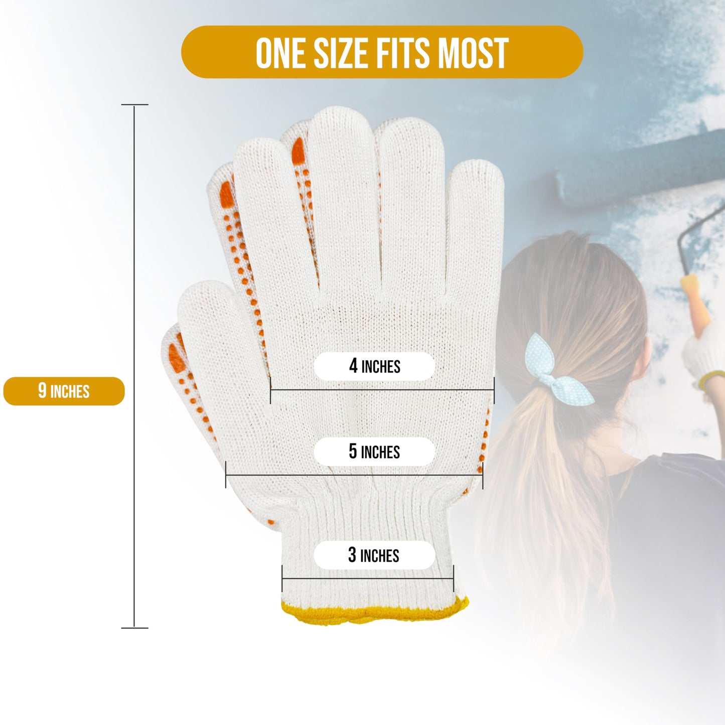 Winterlace 48 Pairs Cotton Grip Work Gloves Bulk Safety Protection Non-Slip PVC Rubber Dots Garage Construction Warehouse Wholesale (48 Pairs - Orange Dots)