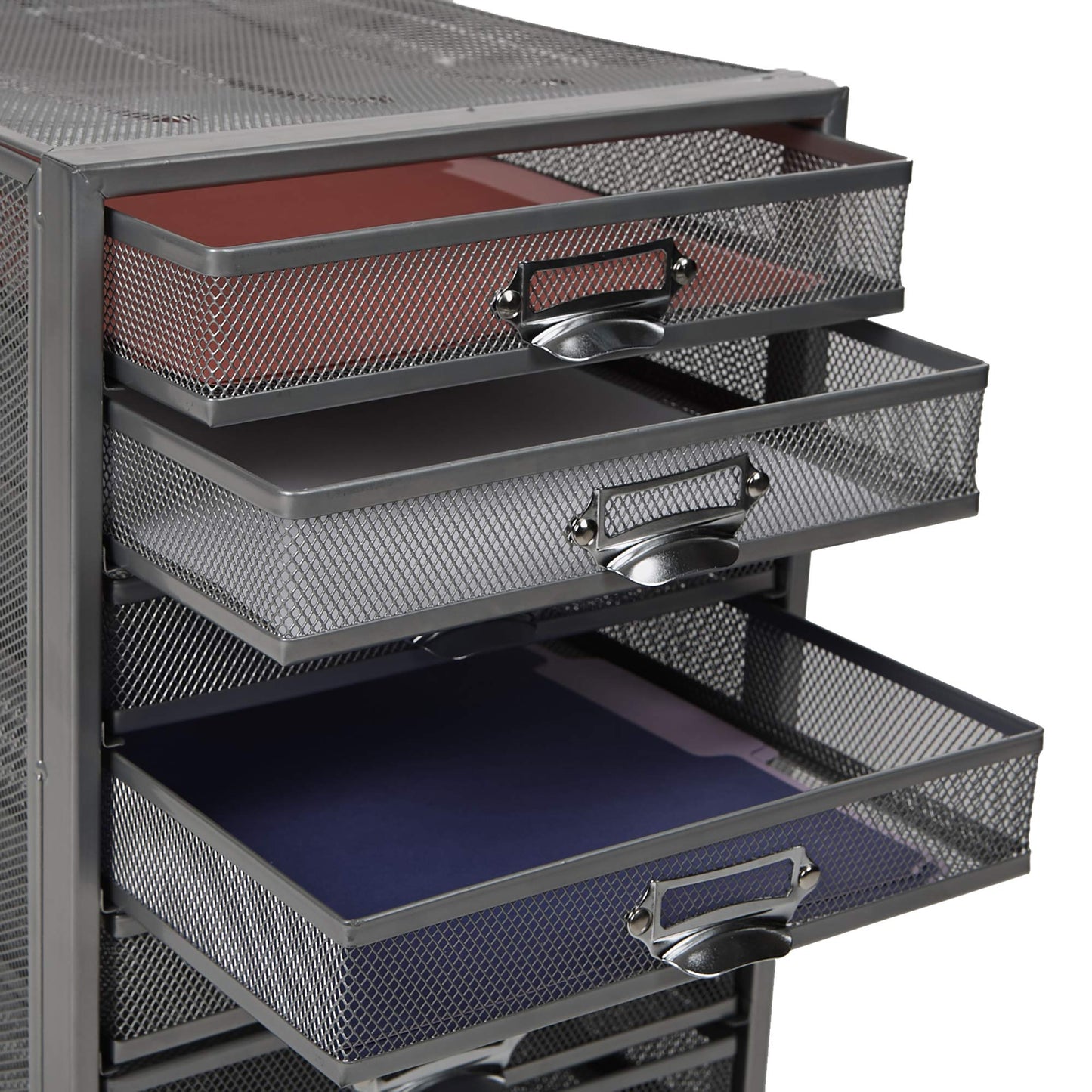 Mind Reader 10-Drawer Desk Organizer for Office Supplies, Crafts, Mail Sorting & More, Metal Mesh, 10.75"L x 14"W x 21.25"H, Silver