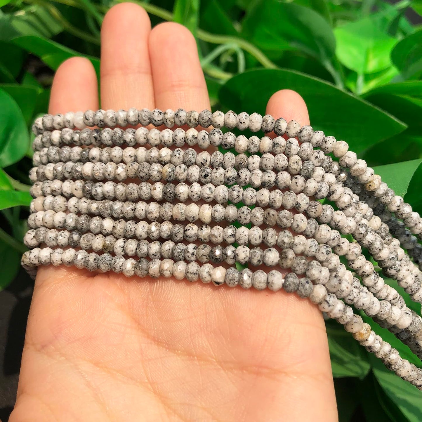 2 String 220PCS 3x5mm Natural Grey Color Speckled Beads for Jewelry Making, Songxi Facted Loose Gemstone Beads for DIY Bracelet Necklace Making Supplies with Energy Healing Chakra Power
