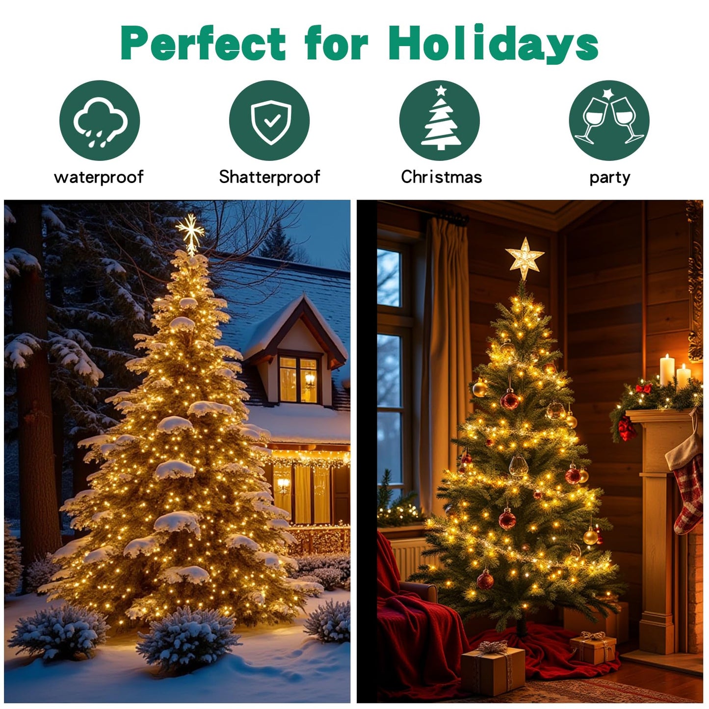 SUPHONOR LED Christmas StringLights 20FT 100 Count, Mini Waterproof Christma String Lights, Warm White Mini LED Lights Plug in, Outdoor Christmas Lights for House, Tree Lights for Patio Garden Porch