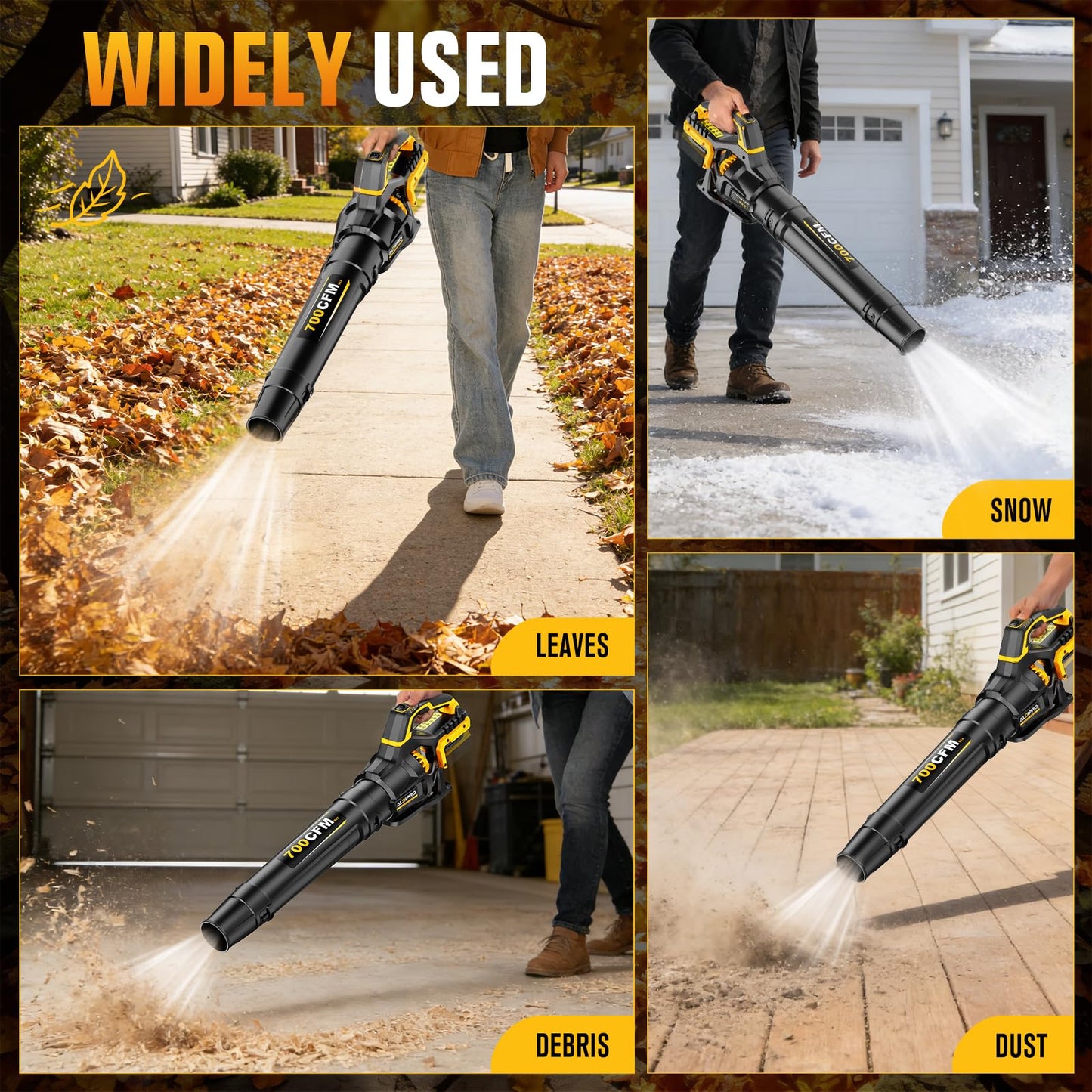 700 CFM Cordless Leaf Blower Compatible with DeWalt 20V Max Battery, 200 MPH Heavy-Duty Battery Powered Handheld Blower, Rugged Leaf Blower for Lawn Care, Yard Debris & Winter Snow (Bare Tool)