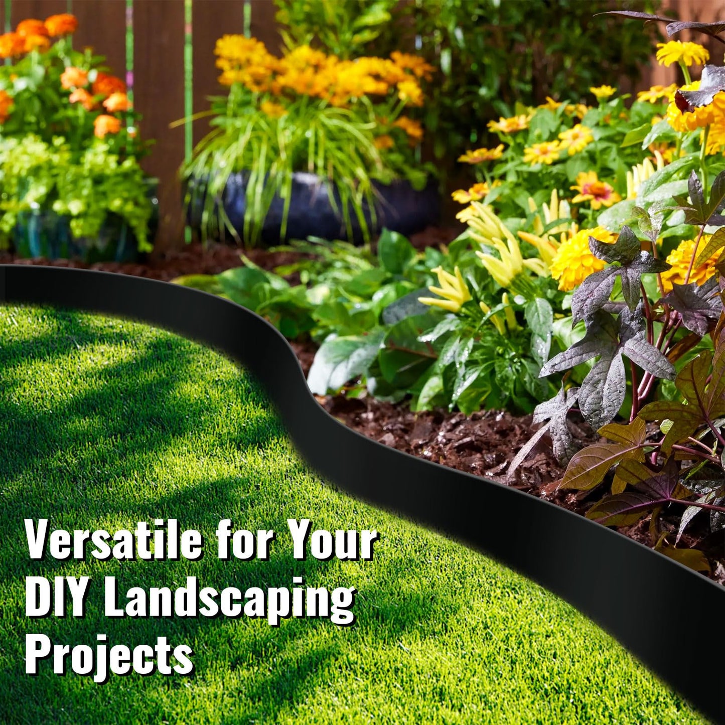 Landscape Edging, 3" x 50' Garden Edging, Black Edging for Landscaping with 45 Pcs Anchoring Spikes for Garden Flower Beds Yard Lawn
