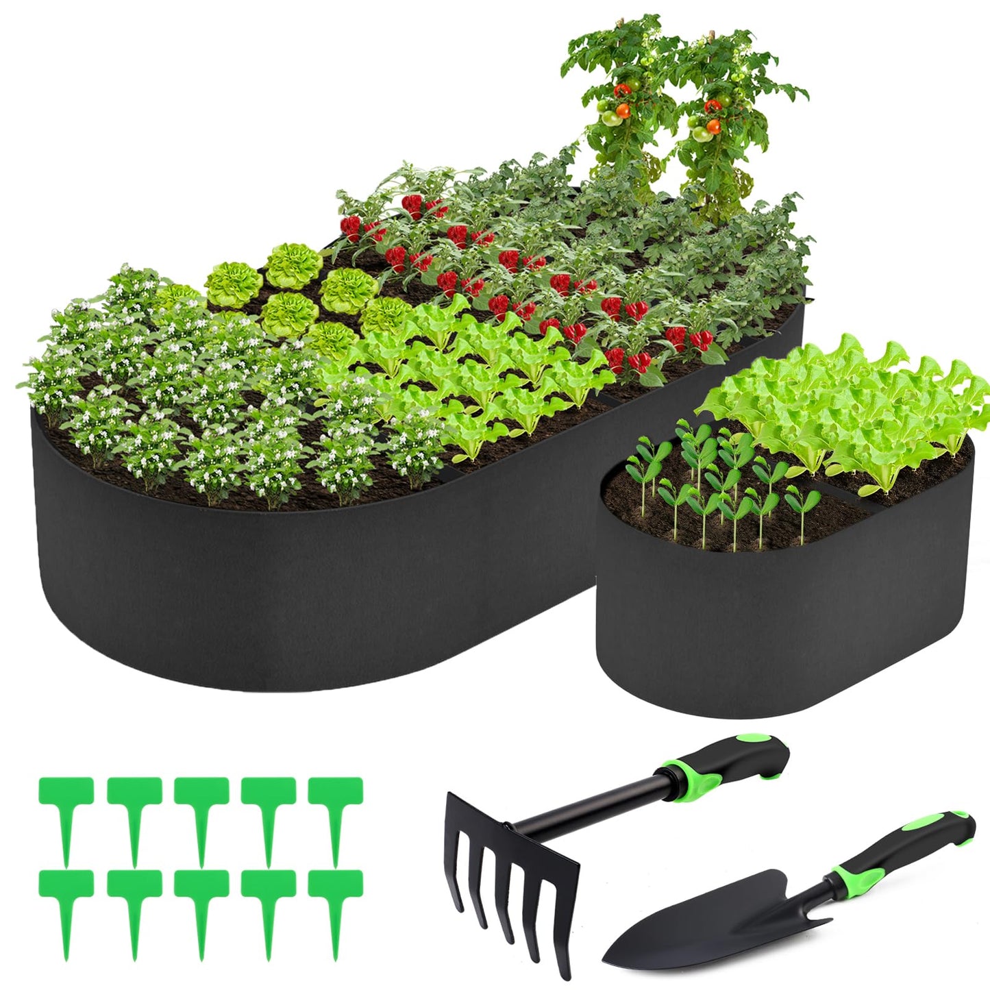 2 Pack Fabric Raised Garden Bed 6FTx3FTx1FT Plant Grow Bags Large Oval Garden Grow Bags Breathable Fabric Garden Bed Gardening Planting Container for Vegetables Potatoes Flowers Tomato,4 Grids+2 Grids