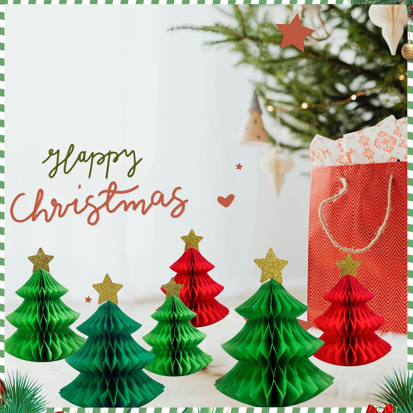 6Pcs Honeycomb Paper Christmas Tree, Table Decorations Christmas Honeycomb Ornaments Tabletop Mini Xmas Trees for Party Supplies Home Decor(Red and Green)