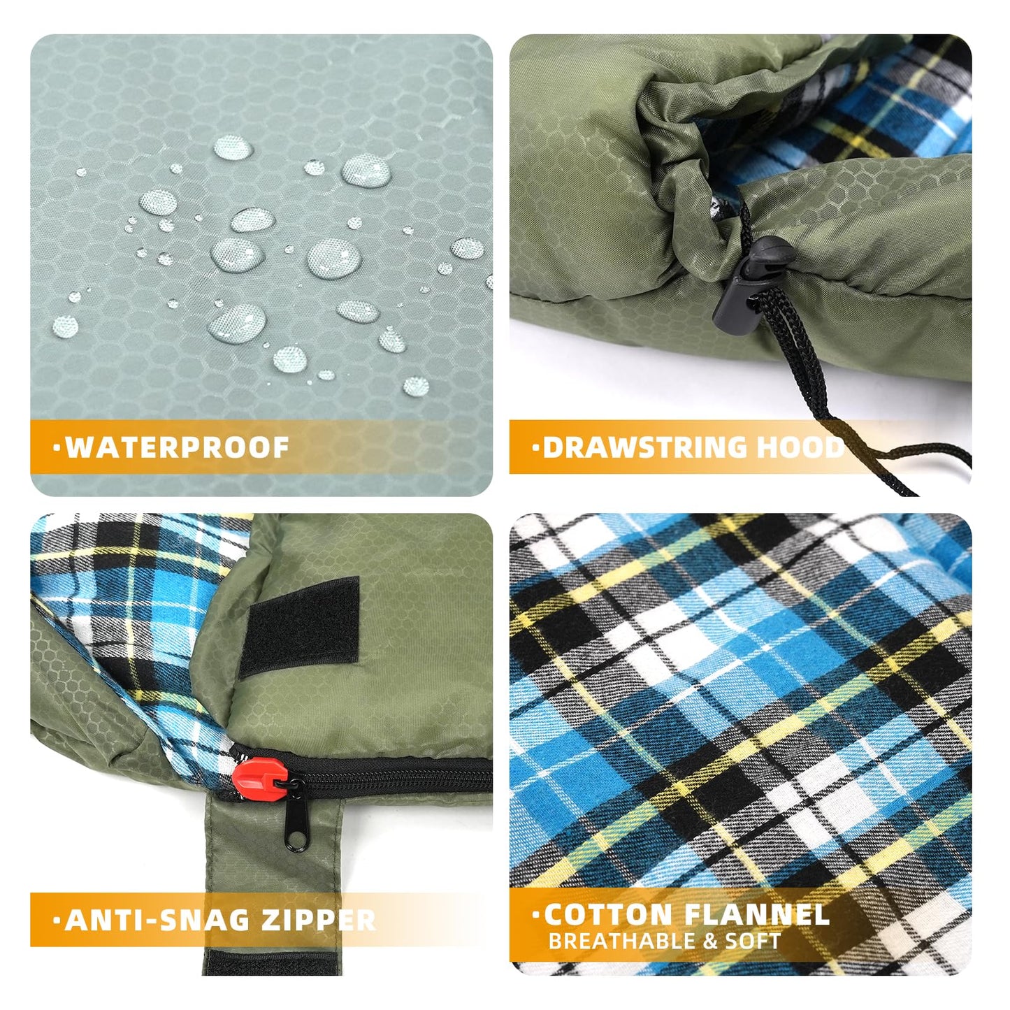 Sleeping Bags for 3 Seasons, Adults Teens Cold Weather & Warm, Cotton Flannel Backpacking Sleeping Bag, Lightweight Compact Camping Essentials Equipment, Hiking, Outdoor, Travel(Green Grey-1)