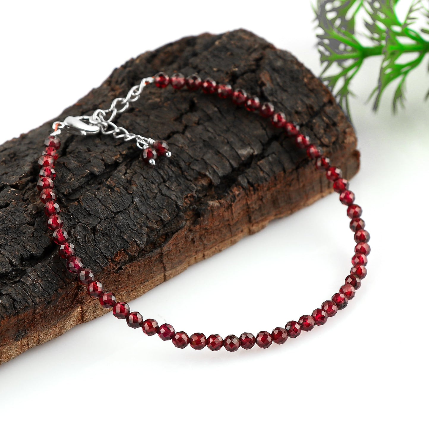 Gemkora Natural Real Rhodolite Garnet Crystals Bracelet, 3mm Best Grade Micro Cut Beads, Chakra Healing Gemstone, Beautiful Simple Jewelry, Silver Plated Jewelry 7+1 inch