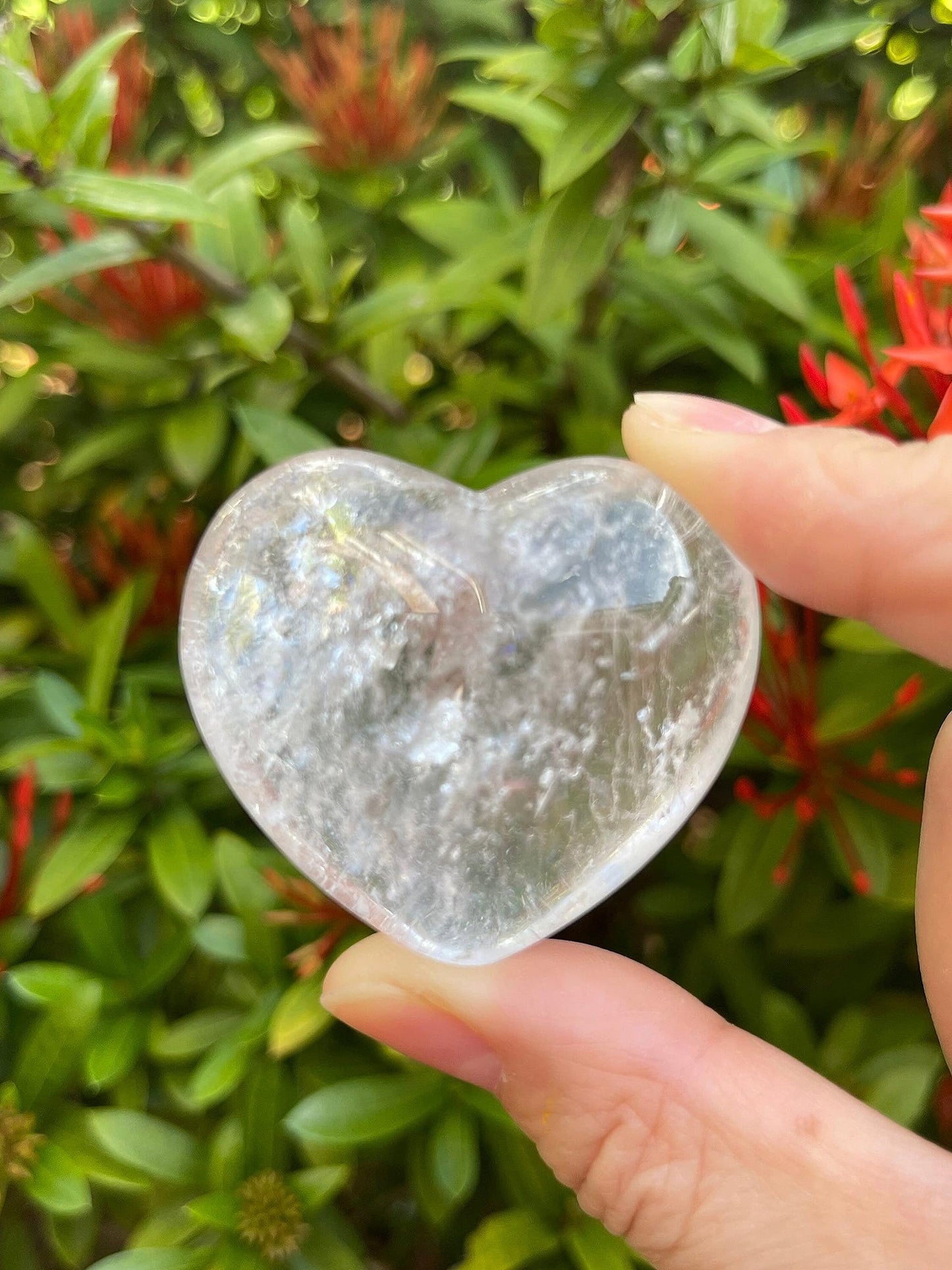 Clear Quartz Gemstone Hearts, Polished Clear Quartz Puffy Hearts, Clear Quartz Crystal Palm Stone, Clear Quartz Healing Crystal Hearts (1 Heart)