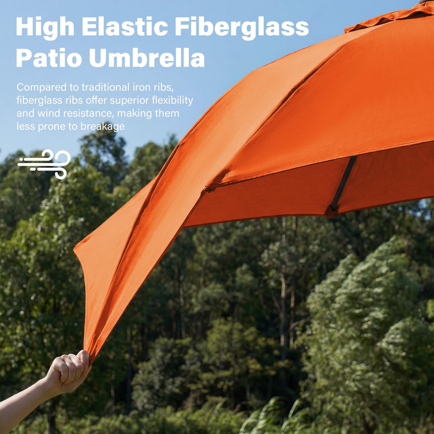 JEAREY 9FT Outdoor Patio Umbrella,Market Table Umbrella with 8 Fiberglass Ribs, Pool Umbrella with Tilt and Crank, UV Protection Lightweight & Wind-Resistant for Lawn, Garden, Deck and Backyard, Orange
