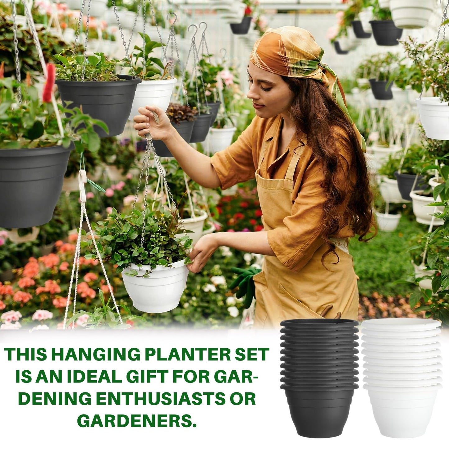 Romooa 40 Pcs 10 Inch Plastic Self Watering Hanging Planters Bulk Hanging Baskets for Plants Indoor Outdoor with Drainage Holes and Chain Plant Pot for Garden, Balcony, Porch, Patio Decor