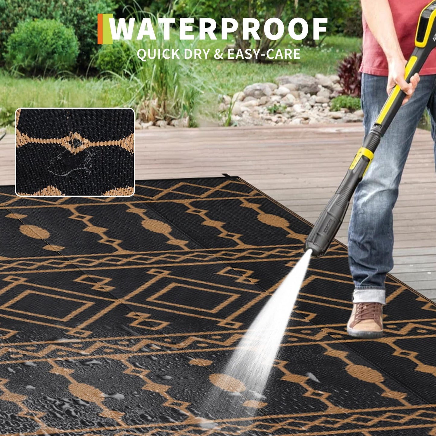 Jojoka Outdoor Waterproof Plastic Straw Rug, Large Reversible Portable Floor Mat, Outside Carpet for Patio, Balcony, Deck, Porch, Backyard, RV Travel & Camping
