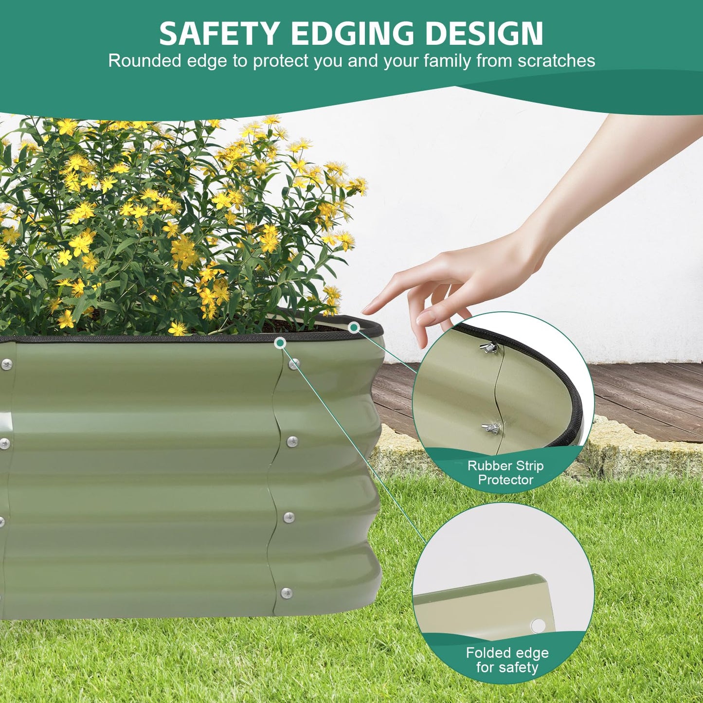 BIRDSINYARD 4 in 1Galvanized Raised Garden Bed - 5x3x1ft Modular Garden Planter Bed Outdoor | Steel Raised Bed Kit with Bracing Rods, Gloves for Gardening Vegetables Fruits and Flowers (Green)