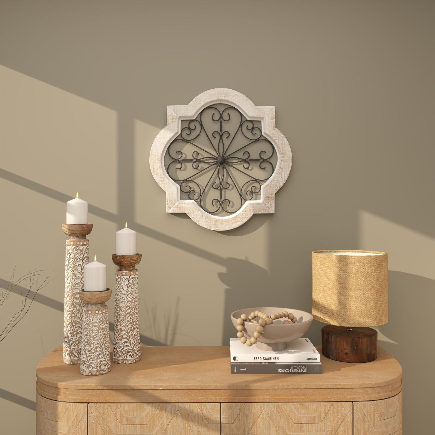 Deco 79 Wooden Scroll Home Wall Decor Wall Sculpture with Metal Scroll Work, Wall Art 22" x 1" x 22", White