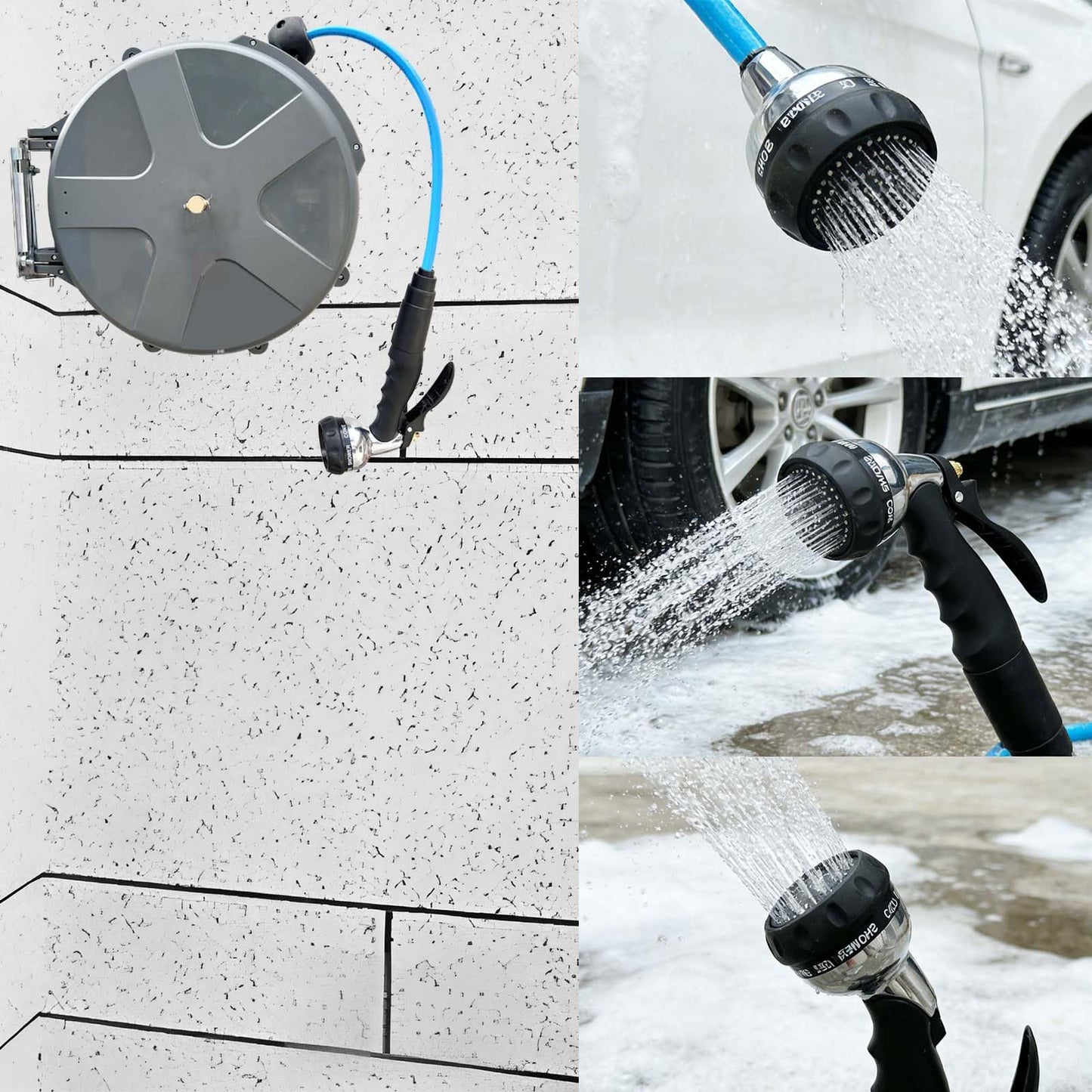 Maxcarl Retractable Water Hose Reel 1/2 in x 65 ft with Spray Gun, Wall Mounted High Pressure Hose Reel
