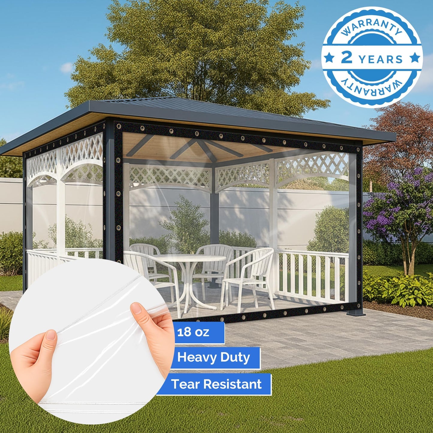 Covers & All Heavy Duty Clear Vinyl Tarp – 20 Mil Waterproof Clear Tarp with Grommets for Patio, Porch, Gazebo, Greenhouse & Chicken Coop (7 x 20 ft)