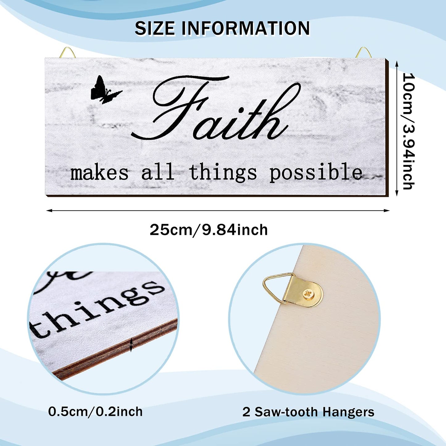 4 Pieces Faith Love Hope Family Wood Sign Farmhouse Wooden Family Sign with Quotes Faith Love Hope Family Home Sign Plaque Rustic Wooden Home Wall Sign for Front Porch Door Wall, 10 x 4 Inch (White)