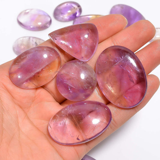 Natural Ametrine Gemstone- Healing Crystals for DIY Jewelry Making -Loose Natural Cabochon -Perfect for Crafting Unique Jewelry Designs Gift for Her, Mother and Wife (5 pcs, 25-35 mm)