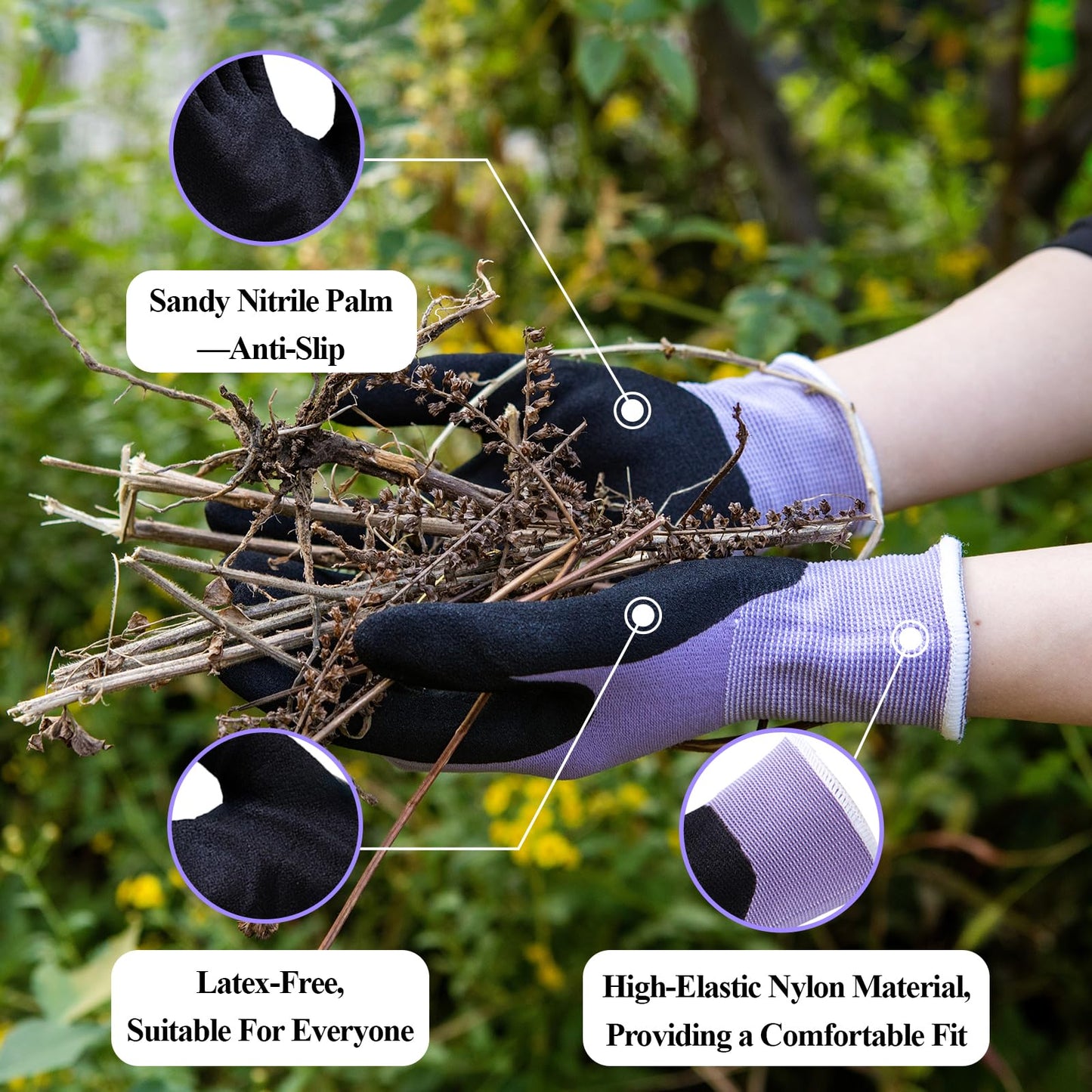 HandLove Gardening Gloves for Women, 2 Pairs, Hyaluronic Acid Moisturizing Gloves, Breathable Nitrile-Coated Grip, Latex-Free Touchscreen, for Weeding, Planting & Yard Work, Large, Pink&Green
