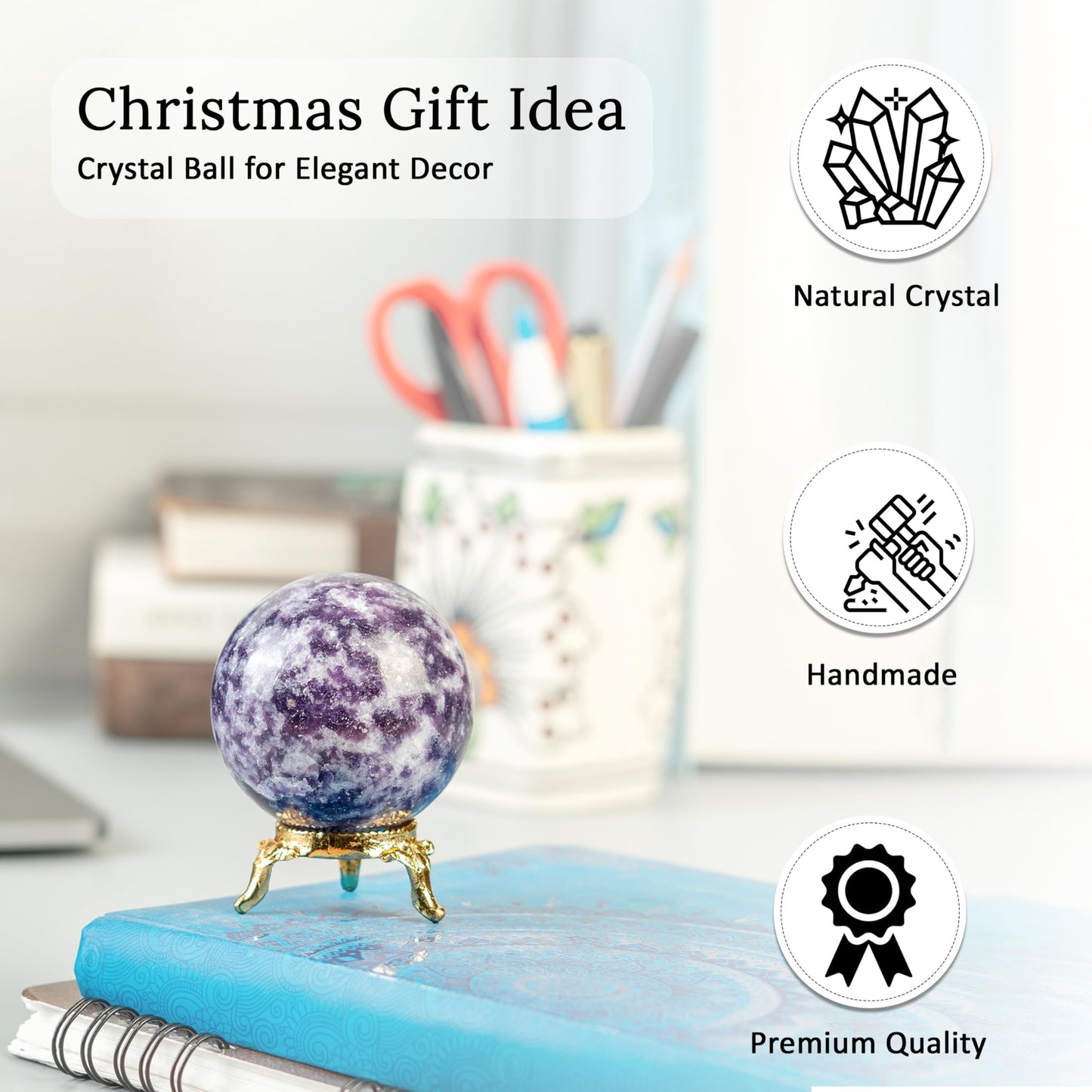 Crocon Lepidolite Gemstone Crystal Sphere Ball for Reiki Healing Aura Cleansing Home & Office Decorative Gift Size : 30-40mm