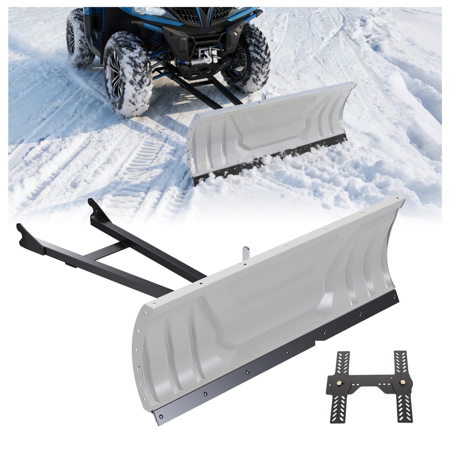 ECOTRIC ATV Snow Plow Blade Adjustable 48" Complete Universal Kit Compatible with Honda Kawasaki Polaris (You Will Receive 2 Packages)