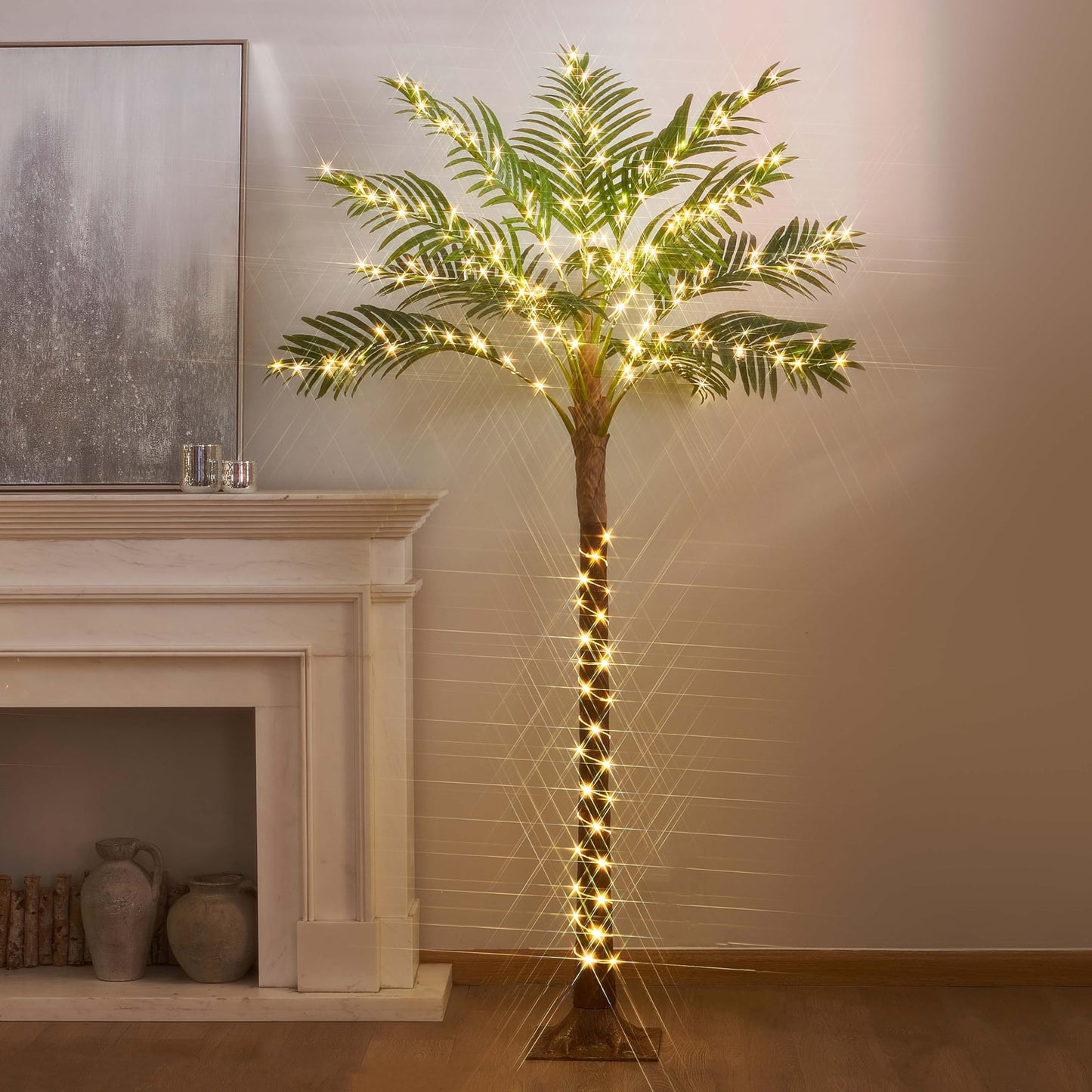 Hairui Artificial Palm Tree with 220 LED Fairy Lights, 6FT for Indoor Outdoor Office Home Patio Pool Decoration