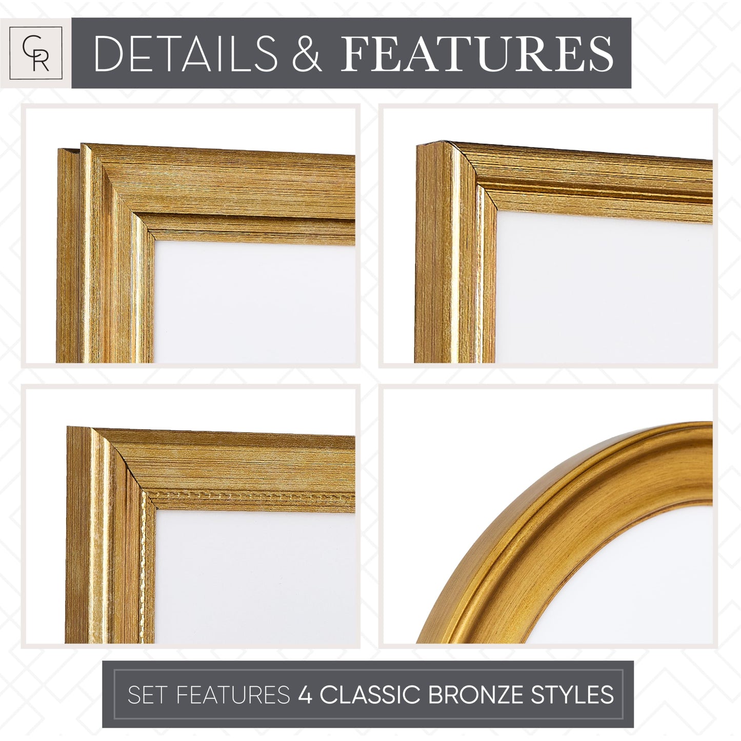 Camden Reed Mixed Gallery Wall Frame Set, (2) 16x20 Inch, (1) 11x14 Inch, and (2) 8x10 Inch, 9 Piece, Brass