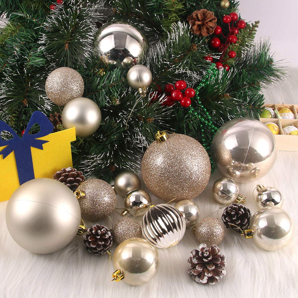 Champagne Gold Set of XL (4.0") 4PCS Christmas Balls - Christmas Tree Decoration Ornaments Shatterproof Hanging Balls for New Year Easter Valentine Holiday Decorations