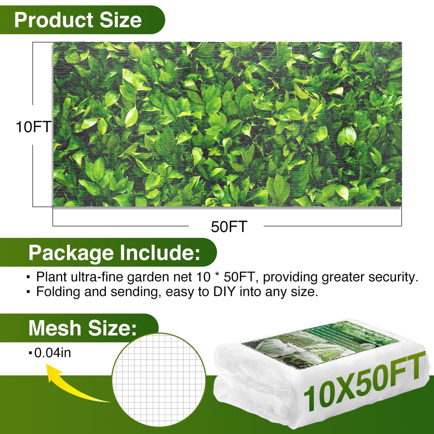 10 X 50FT Garden Mesh Netting Barrier,Fruit Tree Plant Netting for Vegetable Blueberry Bushes Plant Row Cover Screen Protection