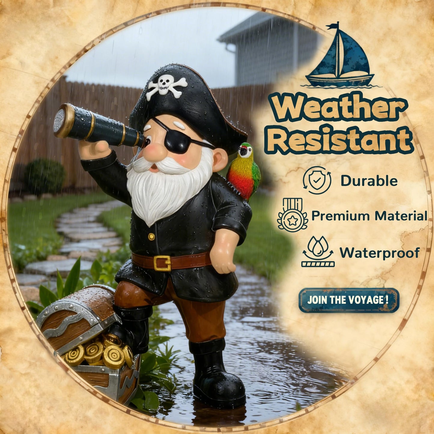 Miggley Solar Pirate Gnome Statue – Whimsical Outdoor Garden Decor for Yard, Patio, Lawn, Backyard – Ideal Gift for Women, Garden Lovers, Moms, Birthdays