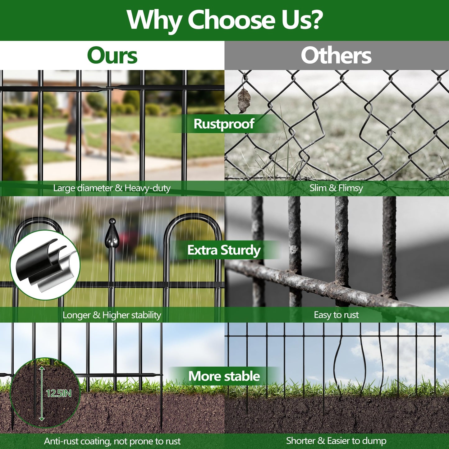 24.3ft(L) x 24in(H) 10 Panels Metal Rustproof Decorative Garden Fence, No Dig Animal Barrier Fence, Outdoor Border Fence Panels with Ground Stake, for Pets, Flower Bed, Yard, Patio
