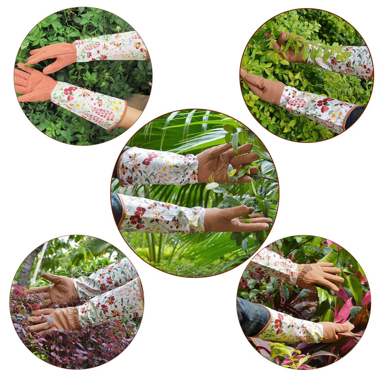 Ruibo Leather Rose Gardening Gloves/Thorn Proof Pruning Gloves With Puncture Resistant Long Sleeve Polyester Print Cuff/For Blackberry Plants Rose Bush Women