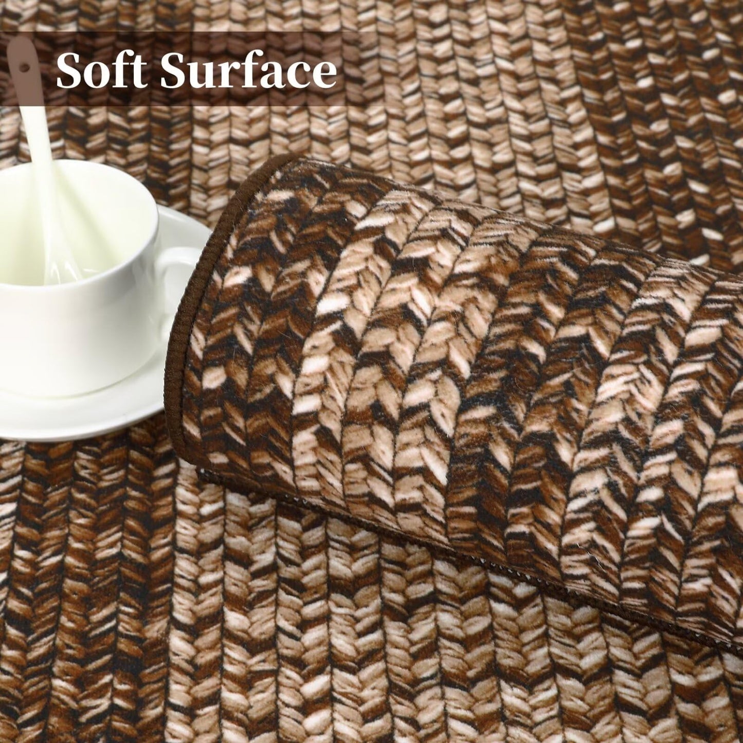 GAOMON Boho Braided Print Accent Rug, 6' x 9' (Rectangular), Brown, Machine Made, Non-Slip, Low Pile, Polyester, Area Rug
