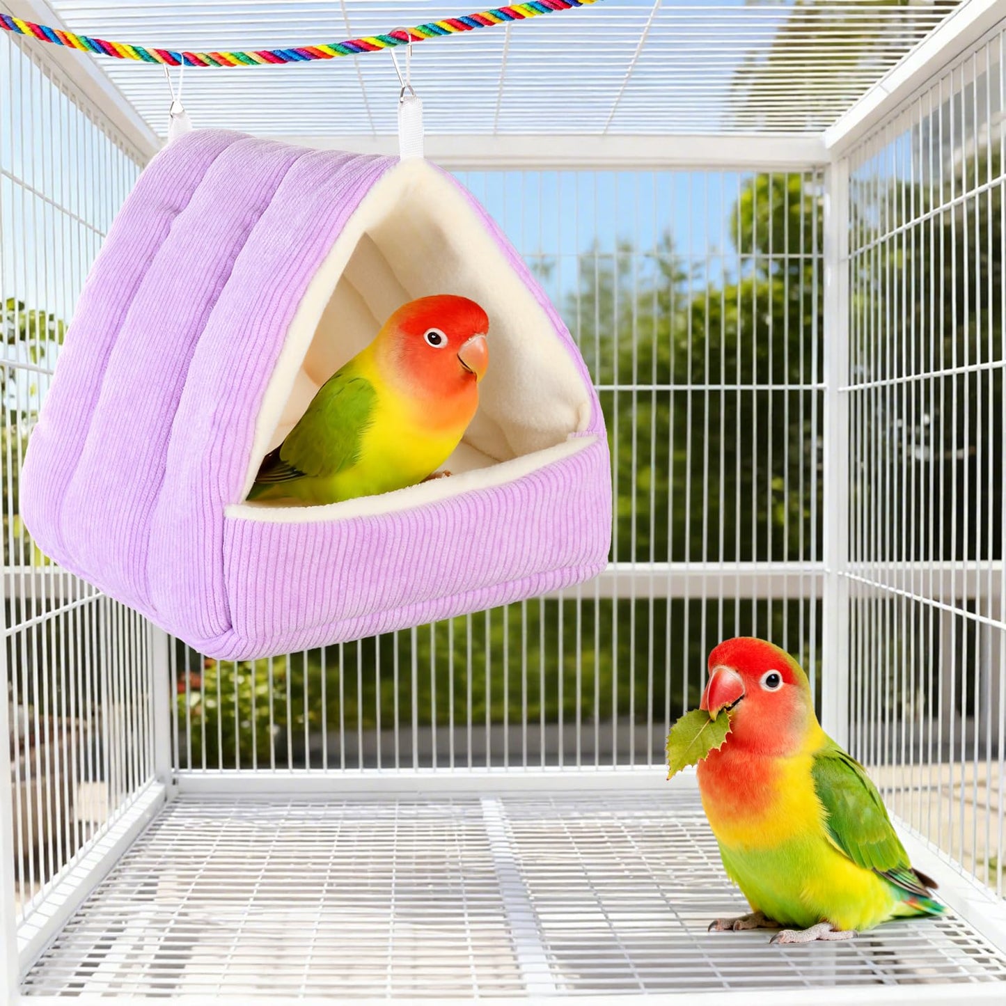 Hoopttay Bird Bed for Cage Winter Warm Bird Bed with Soft Plush Hanging Hammock & Hut Tent, Hideaway Sleeping Nest for Budgies, Parakeets, Cockatiels (Purple, M)