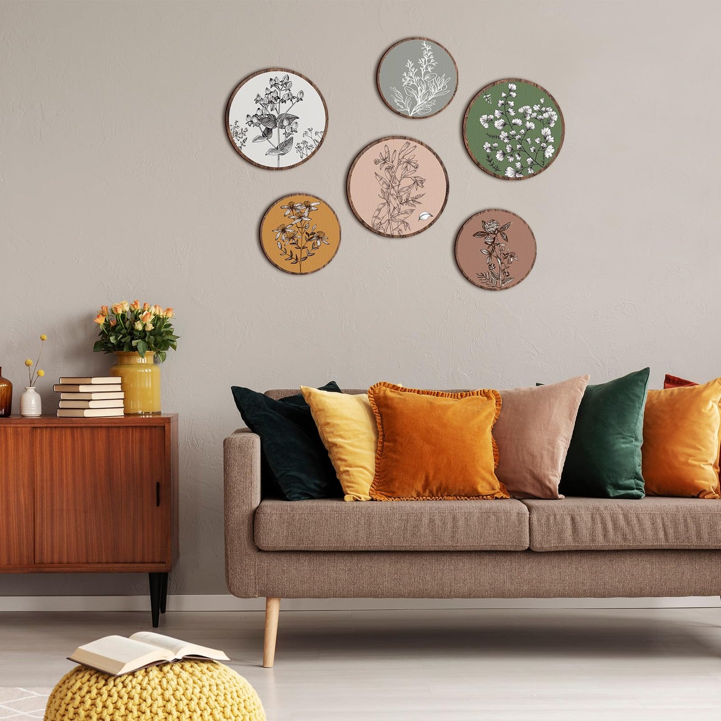 Barydat 6 Pieces Boho Plant Wall Art Decor Wooden Boho Farmhouse Rustic Bohemian Wall Hanging for Bedroom Living Room Office (Retro,8 Inch, 10 Inch)