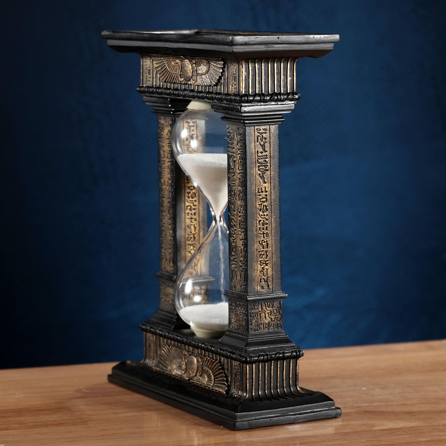Veronese Design 7 1/8 Egyptian Winged Sun Columns Hourglass Resin Sand Timer 5 Minutes