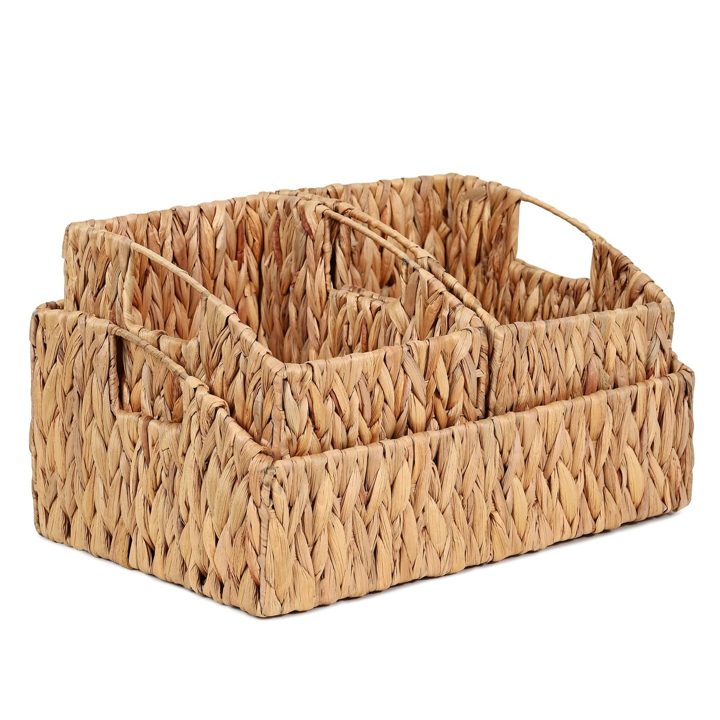 Ollieroo Rattan Storage Baskets, Handwoven Wicker Storage Bins with Built-in Handles, Storage Container Baskets for Shelves, Bedroom, Bathroom, Laundry Room or Kitchen(Natural)