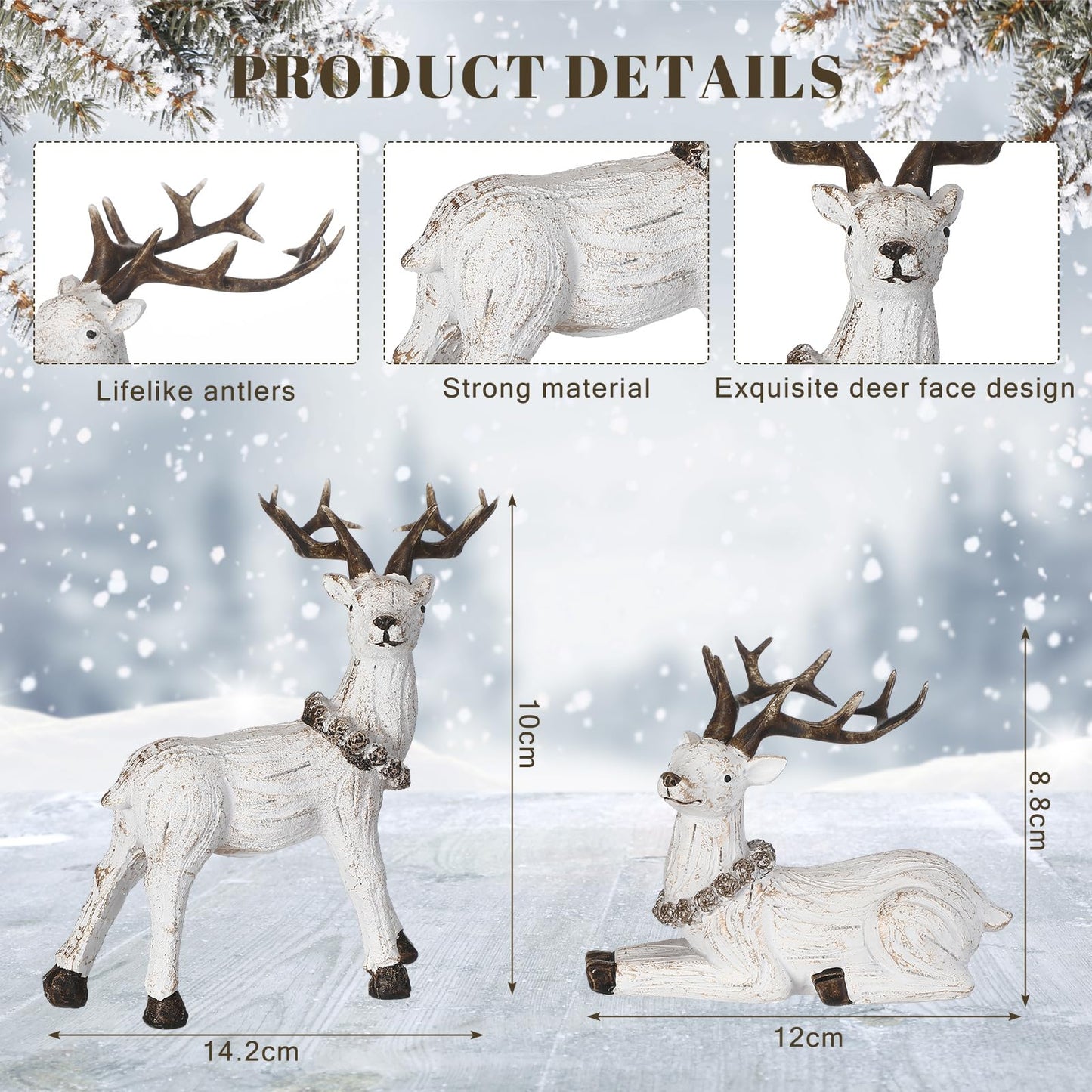 Wesiti 4 Pieces Christmas White Reindeer Gifts Stocking Stuffer Reindeer Tabletop Decoration Standing and Sitting Deer Figurines Xmas Decorative Statue Rustic Decor for Tabletop Mantel Winter Home