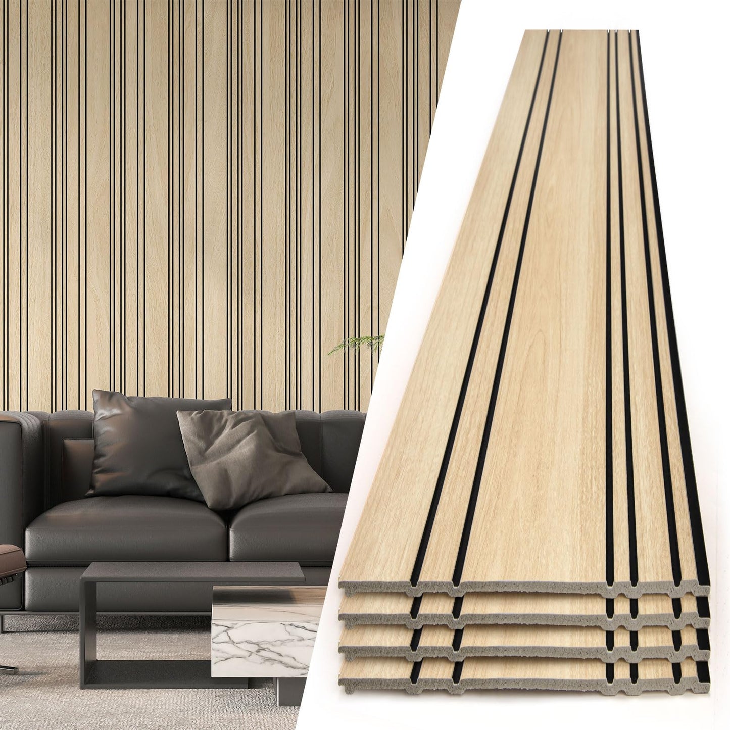 Art3d 4-Pack Glue-On Wall Panels, Wood Grain Texture Interior Wall Decor, 104"x12" Recycled Polystyrene Wainscoting Panels, Low Emission for Living Room Bedroom,Natural Oak