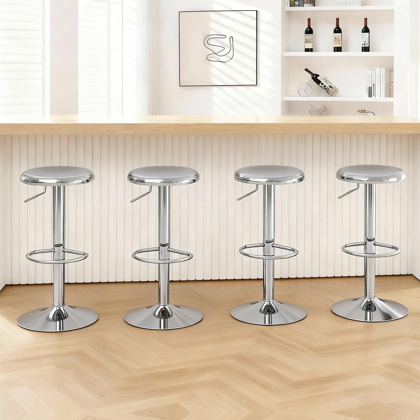 CAROLMADE Bar Stools Set of 2, Adjustable Metal Bar stools Swivel Counter Height Stool Backless Barstools for Kitchen Island Pub, Chrome