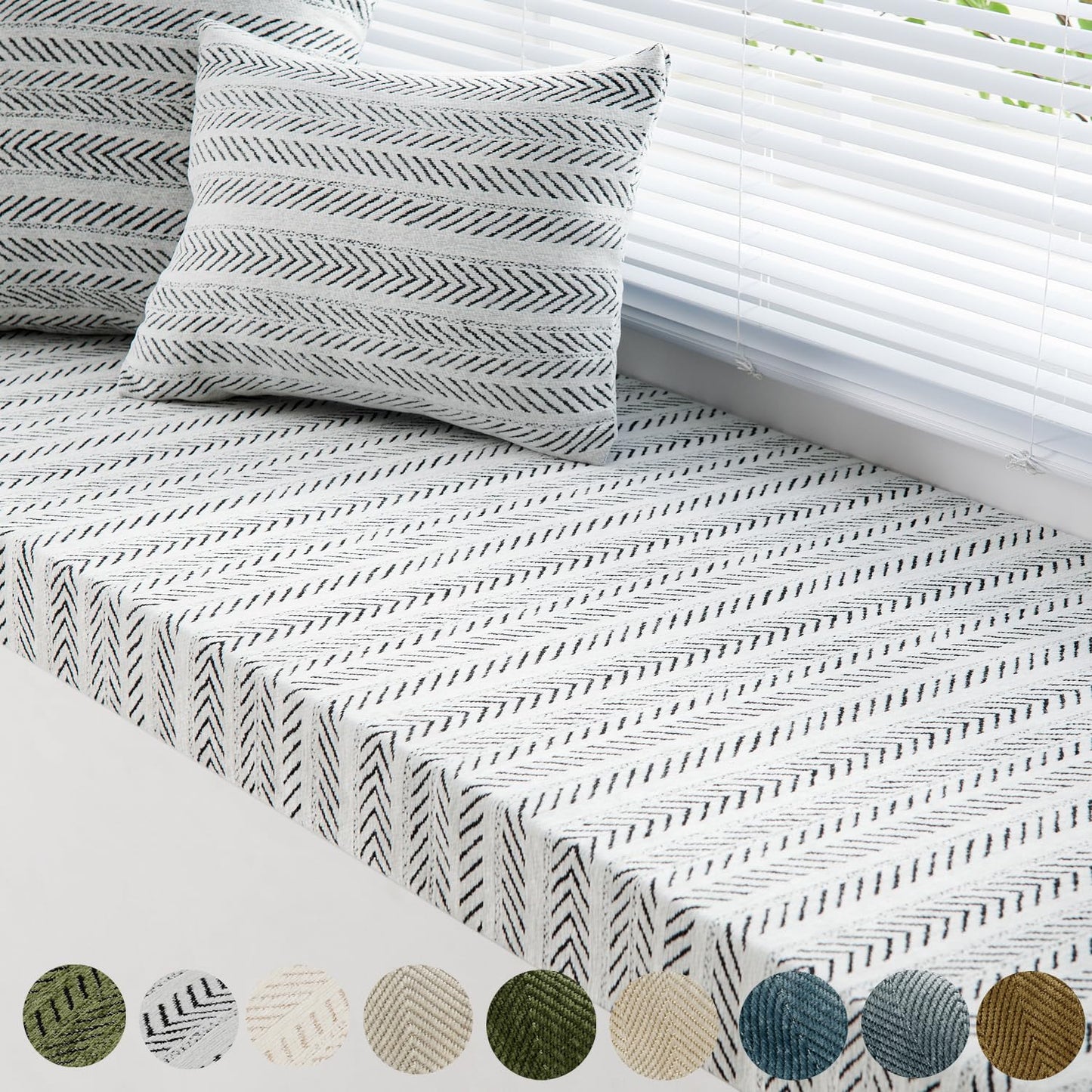 Custom Bay Window Sill Seat Cushion Weaving Texture Chenille Customized Bench Seating Foam Cushions Pad Set for Indoor Furniture, Mudroom Entryway, Dining Room Kitchen Breakfast Nook, Non Slip Bottom