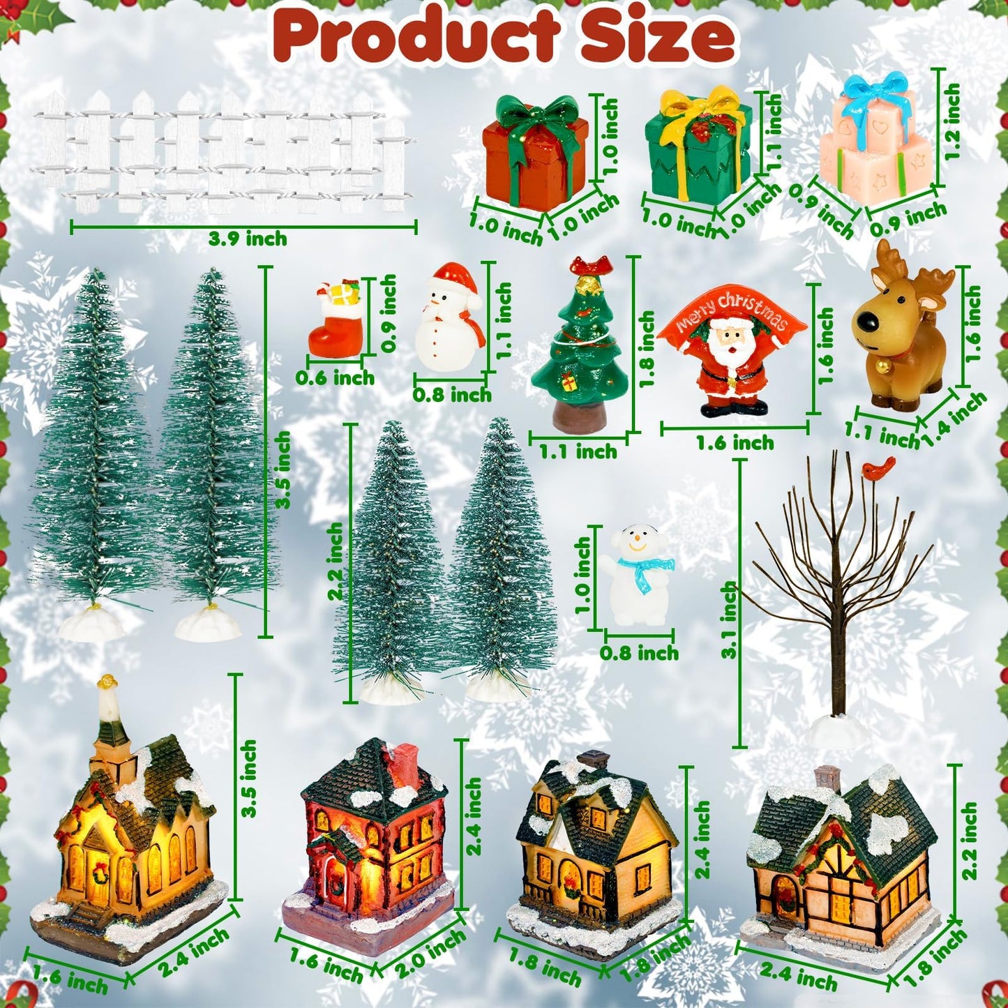 Warmtree 22 Pcs Christmas Village Houses Set, Resin Christmas Scene Village Town, Santa Tree Picket Fence Snow Figurines Accessories for Holiday Home Garden Office Festival Decor