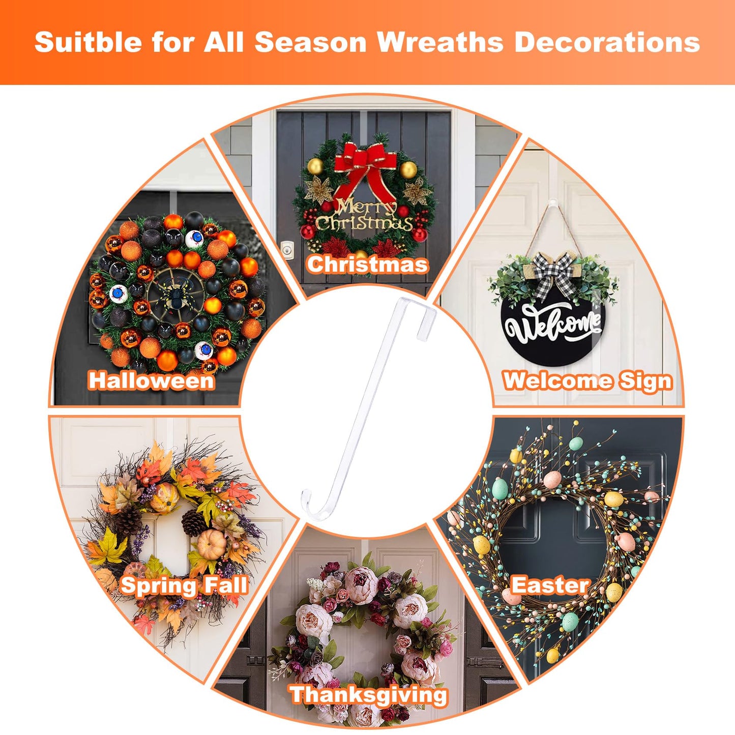 AnCintre 15 in Wreath-Hangers, 2 Pack Easter-Christmas-Halloween Decorations, Fall Door Welcome Sign, Inside-Outside Over The Door Hooks Organizer Home Decor