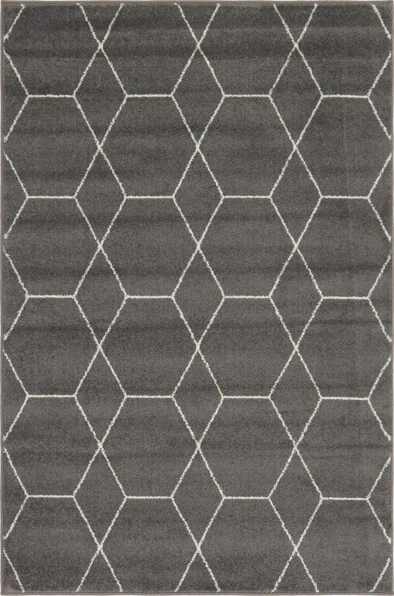 Unique Loom Trellis Frieze Collection Area Rug - Geometric (4" x 6", Dark Gray/ Ivory)