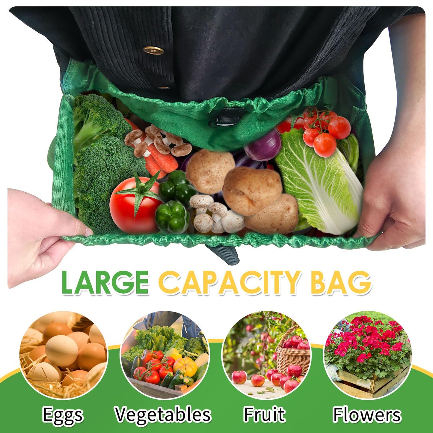 BOHEMIABY Gardening Apron Harvest Apron with Pockets, Green Garden Apron, Adjustable Waist Belt (Waist Apron)