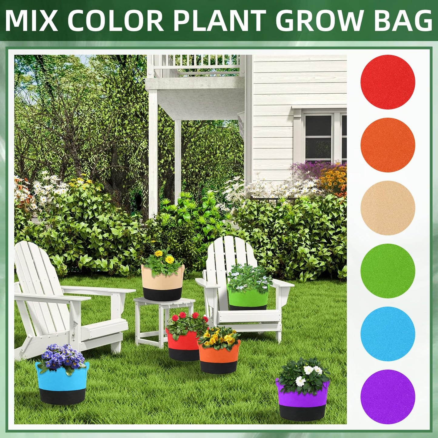 Ohiyoo 12 Pack 10 Gallon Grow Bags Colorful Fabric Plant Pots with Handles 10 Gal Garden Grow Bags Fabric Grow Pots Plant Growing Bags Vegetable Planting Bags for Garden and Outdoor (10 Gallon)