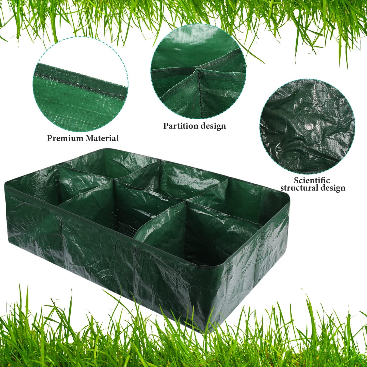 Gerrii 6 Pack 35 Gallon Fabric Raised Garden Beds Rectangle Garden Planting Bed with 6 Divided Grids Drainage Holes 4 Pcs Warehouse Gloves for Vegetables Flowers Tomatoes Herb(Polypropylene, Cotton)