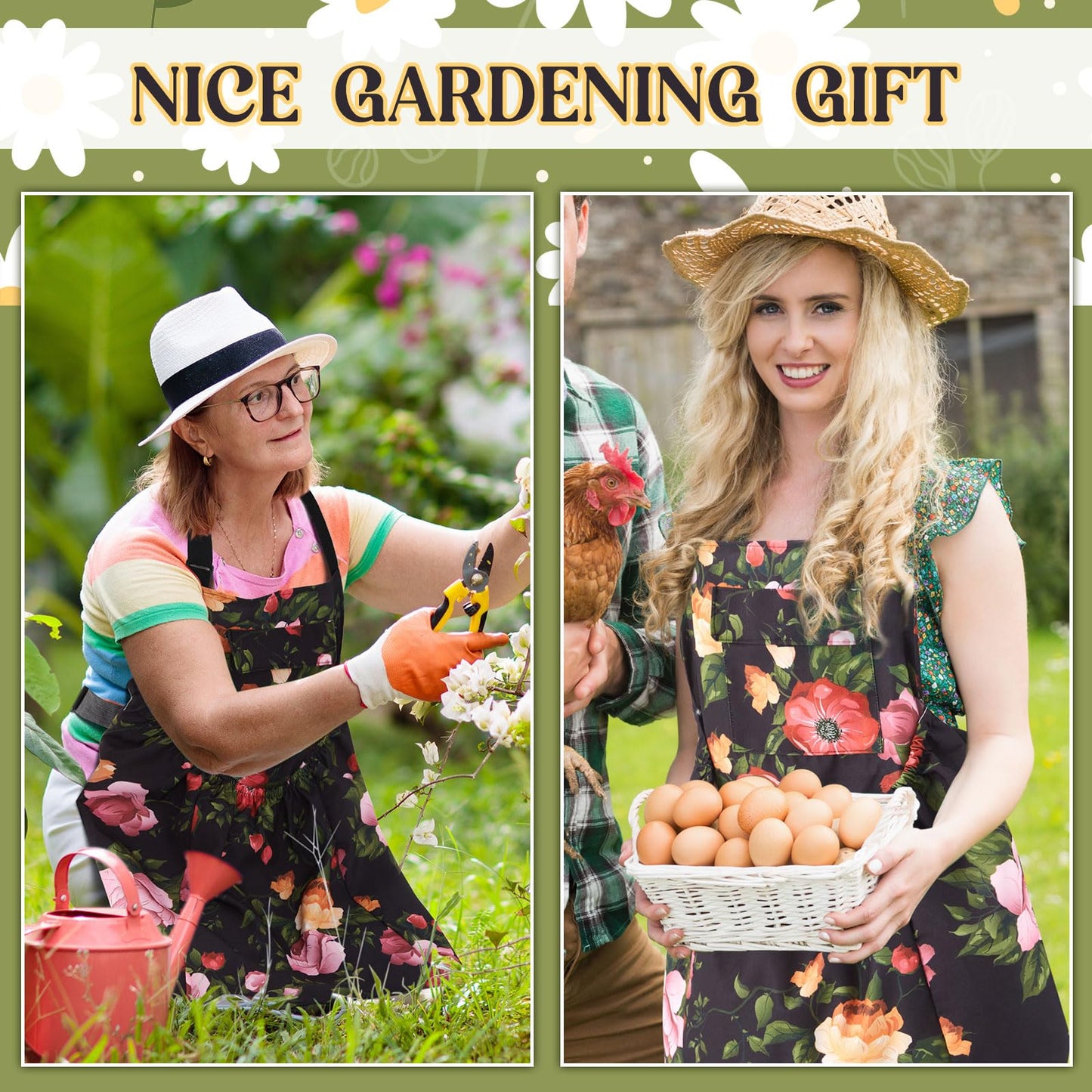 Maiteenly Gardening Apron with Release Pockets, Mother's Day Gifts for Women, Floral Apron for Harvesting Picking Weeding Laundry Work Artist Gardeners Gardening Lovers