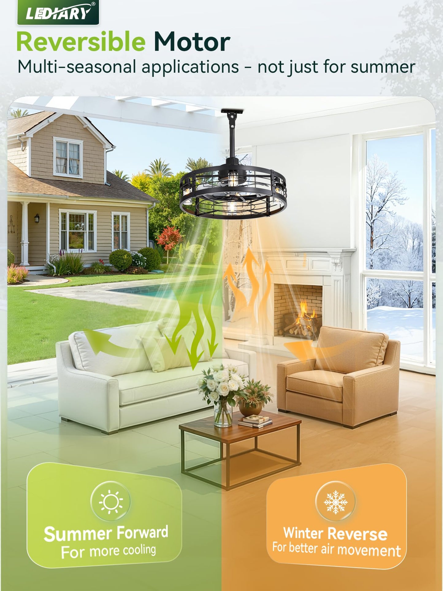 LEDIARY 22" Outdoor Ceiling Fans with Light, Waterproof Gazebo Fan with Hanging Hook, Plug in Ceiling Fan with Remote,Caged Ceiling Fan with 6 Speed Timer for Patio, Porch, Pergola, Black