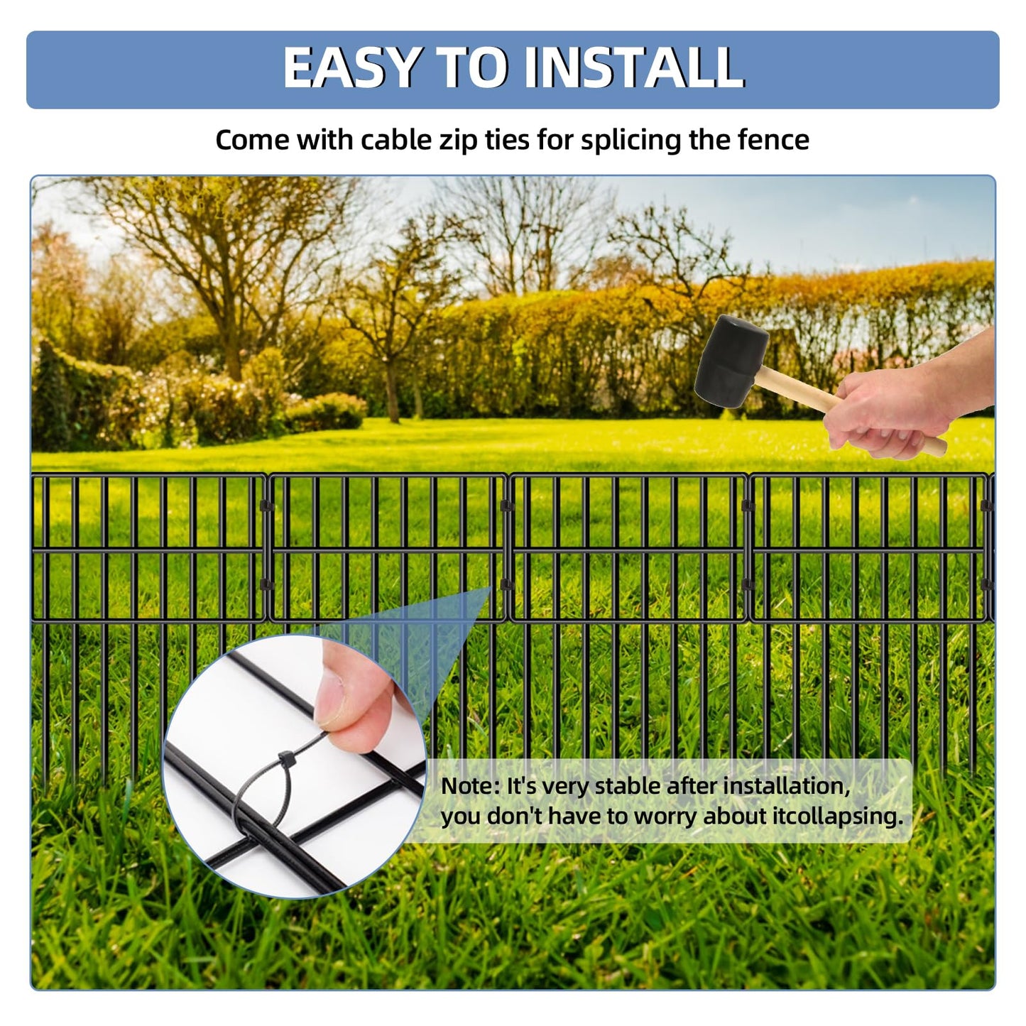 25 Pack Garden Animal Barrier Fence, 17in(H) x27ft(L) No Dig Decorative Fences, 1.5in Spike Spacing Rustproof Metal Garden Fence Border for Dogs Rabbits, Bottom Blocker for Outdoor Yard Patio